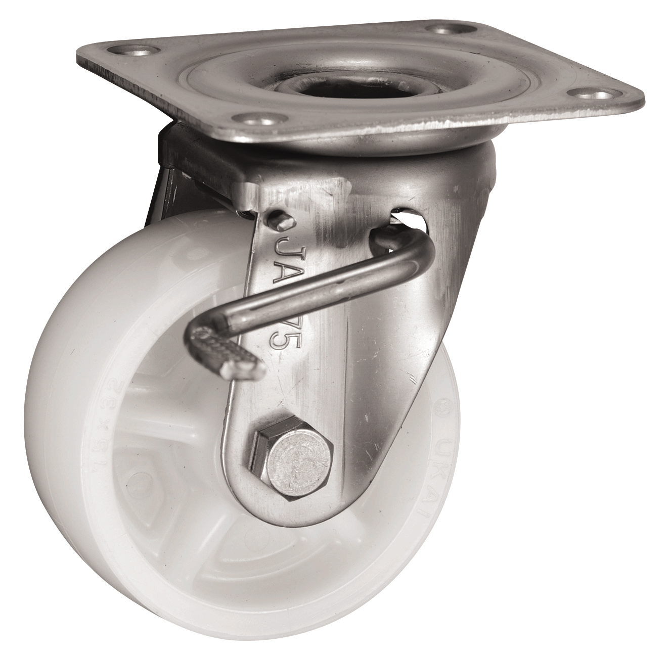 Bánh Xe Nylon Càng Inox Xoay Có Phanh D75 UKAI PBJAB-75