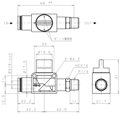 Bản vẽ kỹ thuật Van Tay Khí Nén Pisco HV3/8-02W