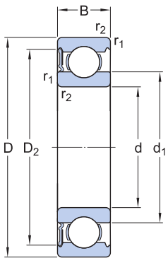 Bản vẽ kỹ thuật Vòng Bi Cầu Rãnh Sâu SKF 6206-RS1 (30x62x16) Không Nắp