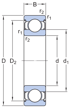 Bản vẽ kỹ thuật Vòng Bi Cầu Rãnh Sâu SKF 619/8-2Z (8x19x6) Nắp Chắn Thép (Hai Bên)