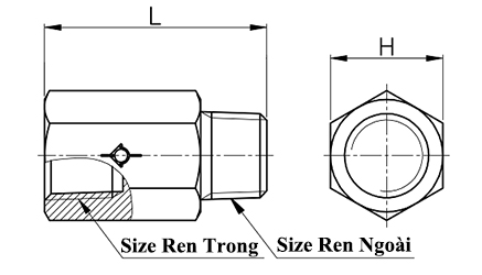 Bản vẽ kỹ thuật Van Một Chiều Ren Trong - Ngoài CDC CVPF04-04