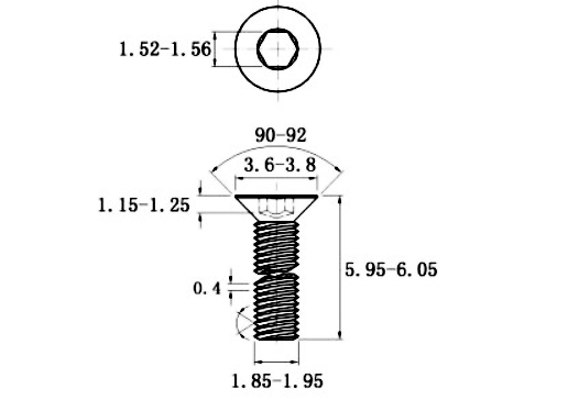 Bản vẽ kỹ thuật Lục Giác Chìm Col Thép Đen 10.9 DIN7991 M2x6