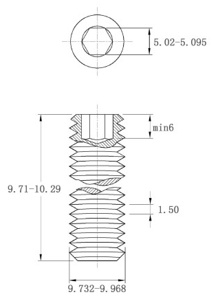 Bản vẽ kỹ thuật Vít Trí Đuôi Bằng Thép Đen 10.9 DIN913 M10x10