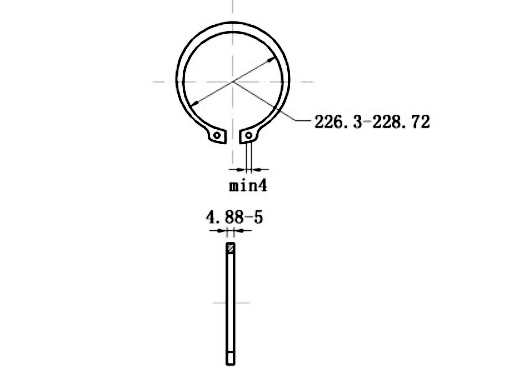 Bản vẽ kỹ thuật Phe Gài Trục Thép 65Mn DIN471 D240x5.0