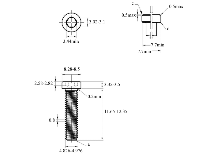 Bản vẽ kỹ thuật Lục Giác Trụ Đầu Thấp Thép Đen 12.9 DIN7984 M5x12