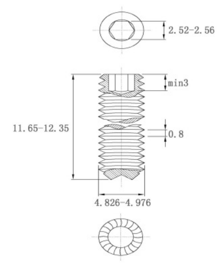 Bản vẽ kỹ thuật Vít Trí Đuôi Lõm Có Khía Thép Đen 12.9 DIN916K M5x12