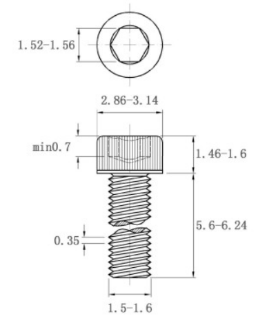 Bản vẽ kỹ thuật Lục Giác Chìm Đầu Trụ Inox 304 DIN912 M1.6x6