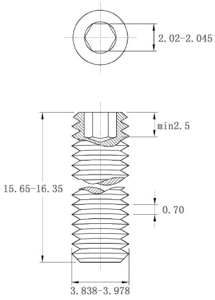 Bản vẽ kỹ thuật Vít Trí Đuôi Bằng Thép Đen 10.9 DIN913 M4x16