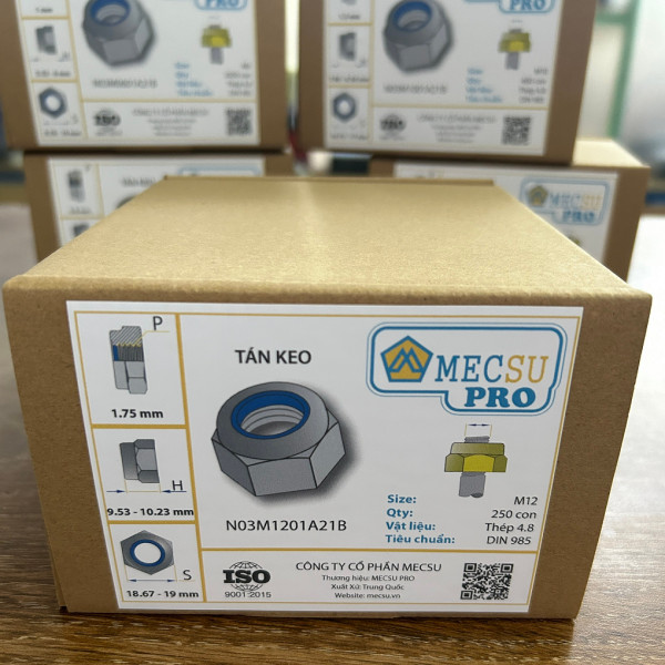 Hộp Tán Keo Thép Mạ Kẽm 4.8 DIN985 M12 (250 Cái/Hộp)