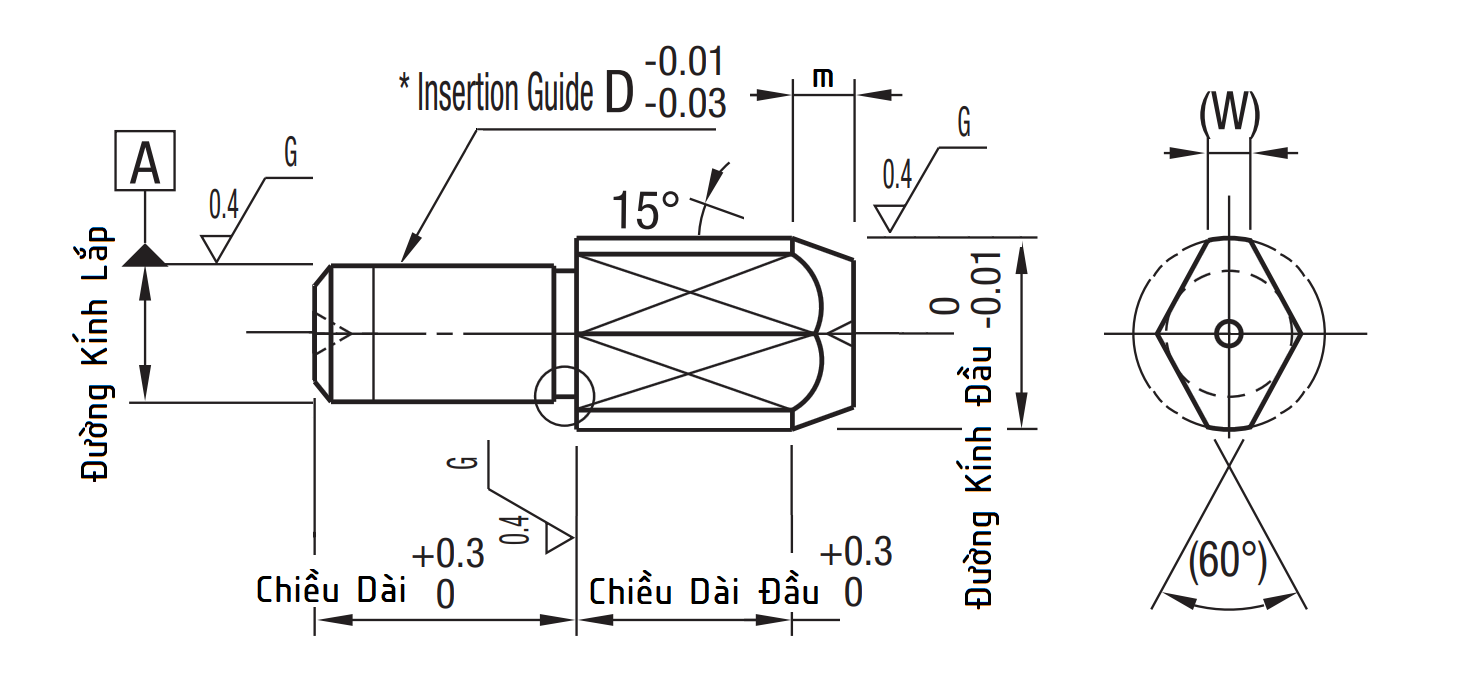 Bản vẽ kỹ thuật Locating Pins - Large Head, Tapered - Press Fit - Diamond Shape (p6) CJPDPB20-25
