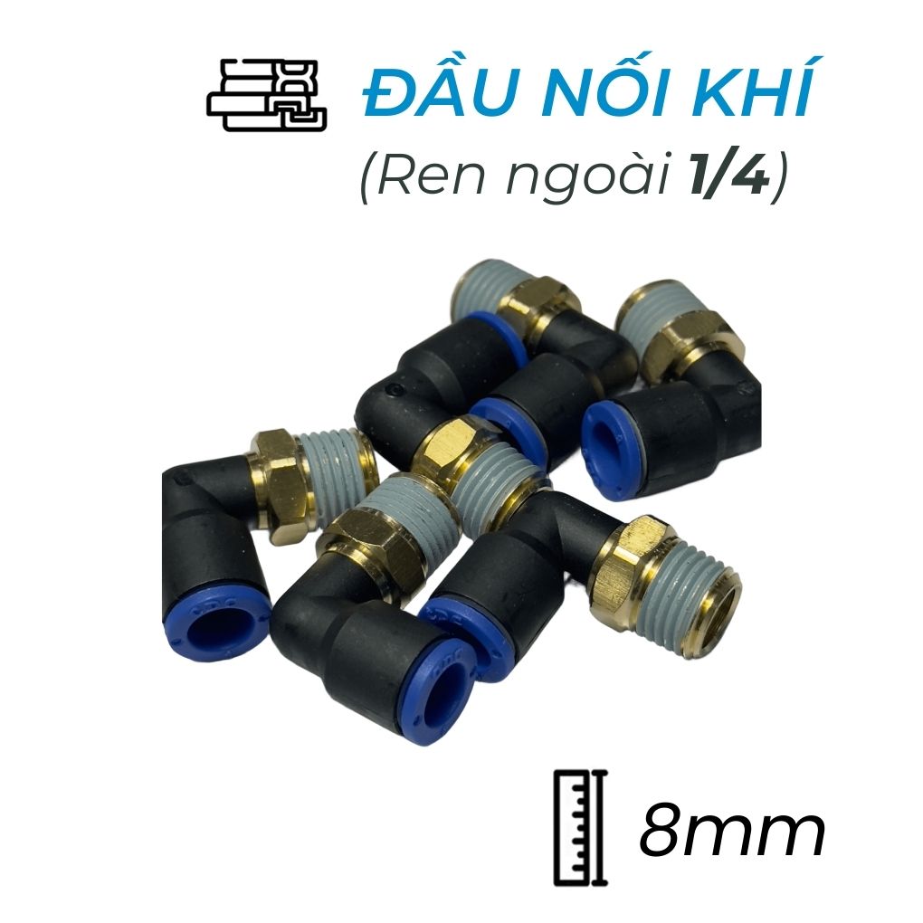 Đầu Nối Nhanh Khí Nén Cong Ø8mm - Ren Ngoài 1/4" CDC MPL 0802 (Màu Đen)