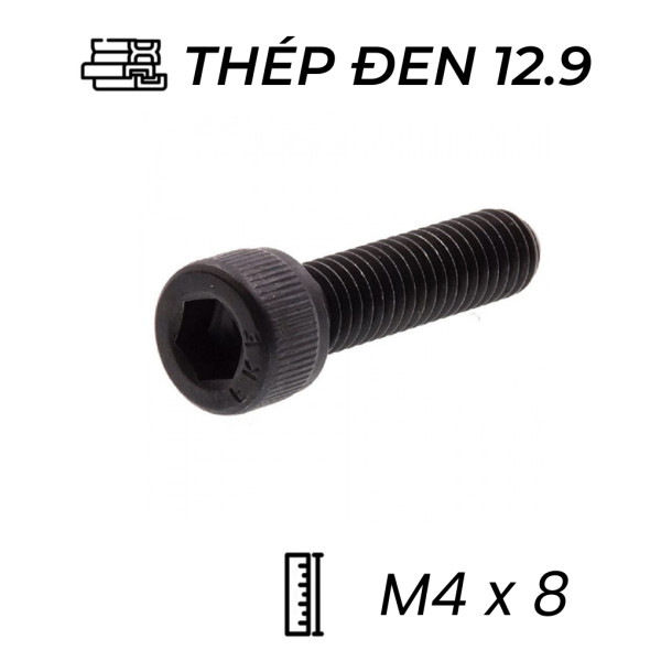 Lục Giác Chìm Đầu Trụ Thép Đen 12.9 DIN912 M4x8 (50Cái/Bịch)