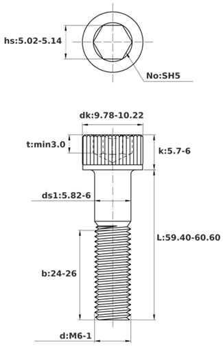 Bản vẽ kỹ thuật Lục Giác Chìm Đầu Trụ Inox 304 DIN912 M6x60 Ren Lửng