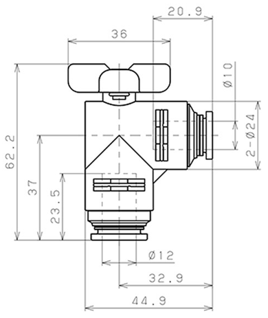 Bản vẽ kỹ thuật Van Bi Khí Nén Inox 304 Pisco BVLG60-1012SUS