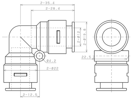 Bản vẽ kỹ thuật Đầu Nối Nhanh Khí Nén Cong 90° Pisco APV12-N-C