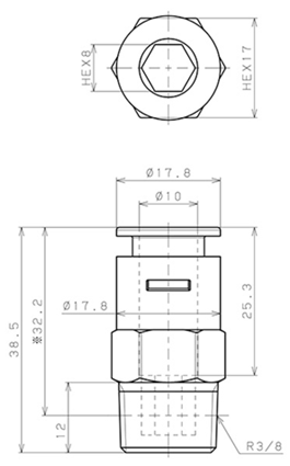 Bản vẽ kỹ thuật Đầu Nối Nhanh Khí Nén Dạng Thẳng Thân Lục Giác Ren Ngoài Pisco APC10-03-E