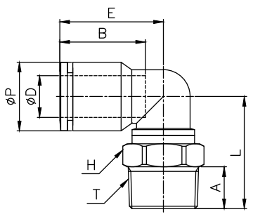 Bản vẽ kỹ thuật Đầu Nối Nhanh Khí Nén Cong Ø12mm - Ren Ngoài 3/8" CDC MPL 1203 (Màu Đen)