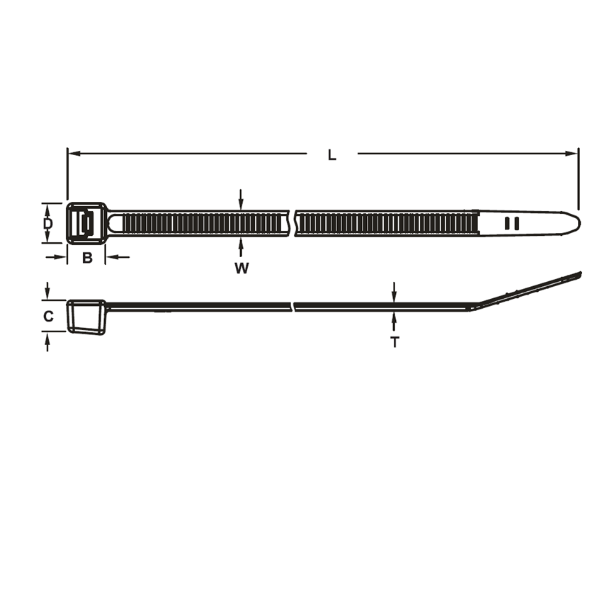 Bản vẽ kỹ thuật Dây Rút Bằng Nhựa Loại 250 X 4.8 mm Màu Đen KST K-250SD-B