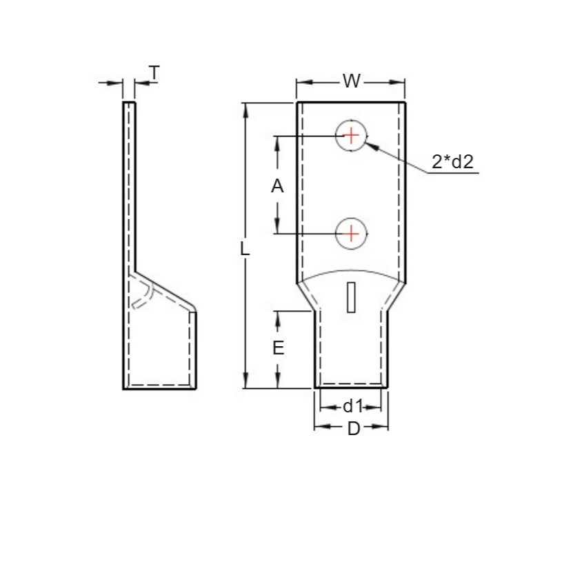 Bản vẽ kỹ thuật Đầu Cosse Đồng Trần 500 mm2 KST TLAPH500-2A12
