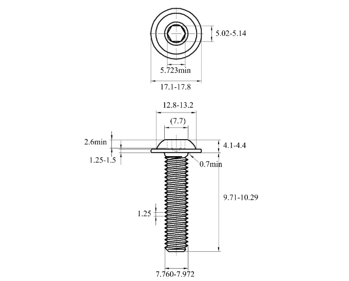 Bản vẽ kỹ thuật Lục Giác Chìm Mo Thép Mạ Kẽm Trắng Cr3+ 10.9 ISO7380-2 M8x10 (10Cái/Bịch)