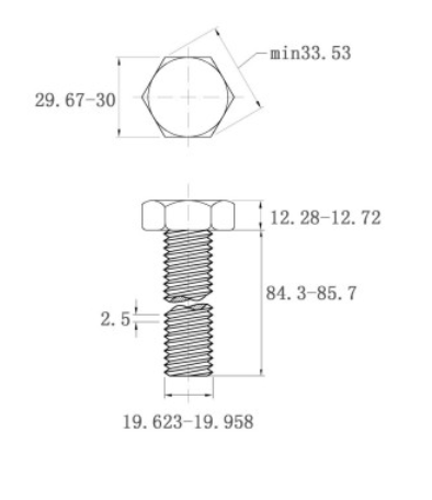 Bản vẽ kỹ thuật Bulong Nhúng Nóng 8.8 DIN933 M20x85