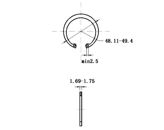Bản vẽ kỹ thuật Phe Gài Lỗ Thép 65Mn DIN472 D45x1.75