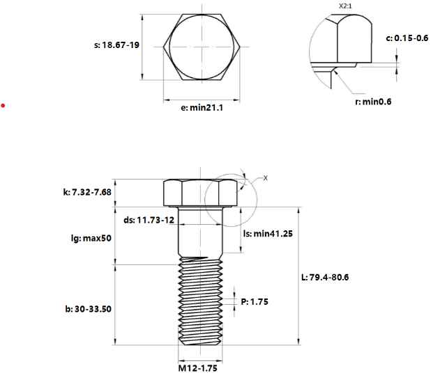 Bản vẽ kỹ thuật Bulong Nhúng Nóng 8.8 DIN931 M12x80 Ren Lửng