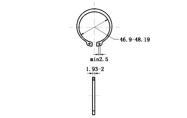 Bản vẽ kỹ thuật Phe Gài Trục Thép 65Mn DIN471 D52x2.0