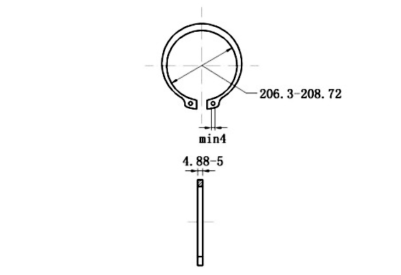 Bản vẽ kỹ thuật Phe Gài Trục Thép 65Mn DIN471 D220x5.0