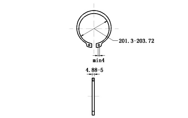 Bản vẽ kỹ thuật Phe Gài Trục Thép 65Mn DIN471 D215x5.0