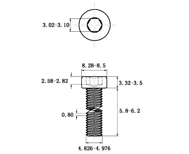 Bản vẽ kỹ thuật Lục Giác Trụ Đầu Thấp Inox 304 DIN7984 M5x6