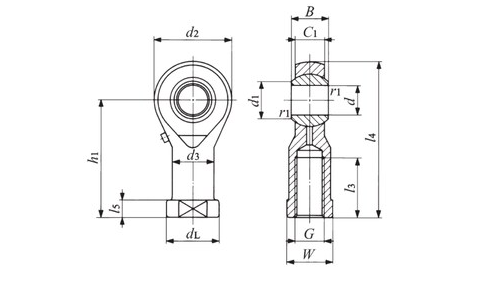 Bản vẽ kỹ thuật Vòng Bi Mắt Trâu 10 mm Ren Trong M10x1.5 IKO PHS 10A