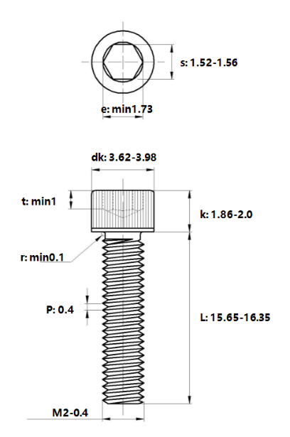 Bản vẽ kỹ thuật Lục Giác Chìm Đầu Trụ Inox 304 DIN912 M2x16 (50Cái/Bịch)