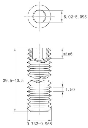 Bản vẽ kỹ thuật Vít Trí Đuôi Bằng Thép Đen 10.9 DIN913 M10x40