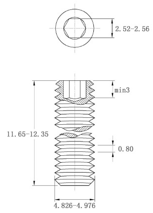 Bản vẽ kỹ thuật Vít Trí Đuôi Bằng Thép Đen 10.9 DIN913 M5x12