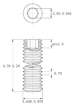 Bản vẽ kỹ thuật Vít Trí Đuôi Bằng Thép Mạ Kẽm 10.9 DIN913 M4x5