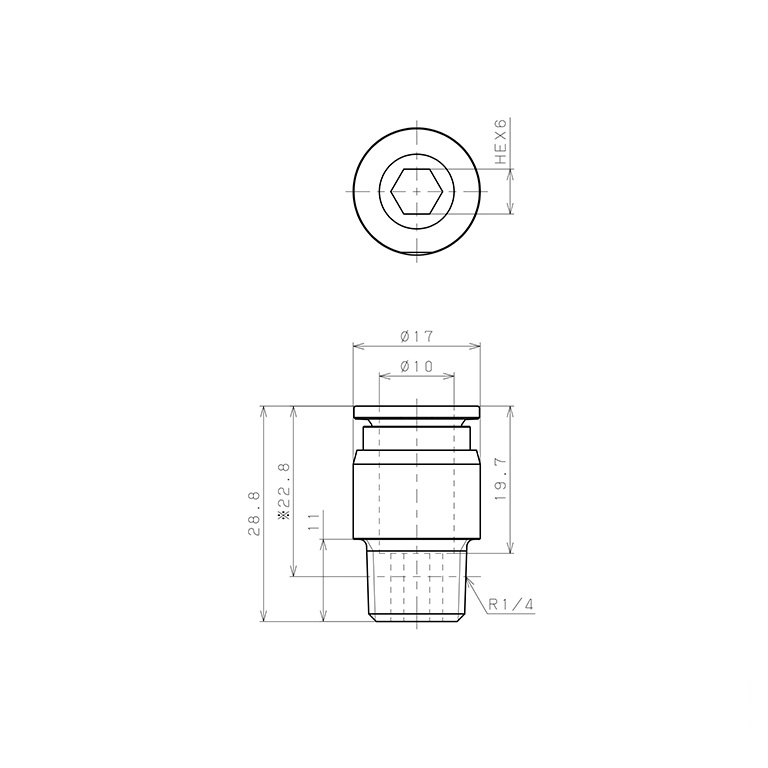 Bản vẽ kỹ thuật Đầu Nối Nhanh Khí Nén Dạng Thẳng Ren Ngoài Pisco SSPOC10-02-C