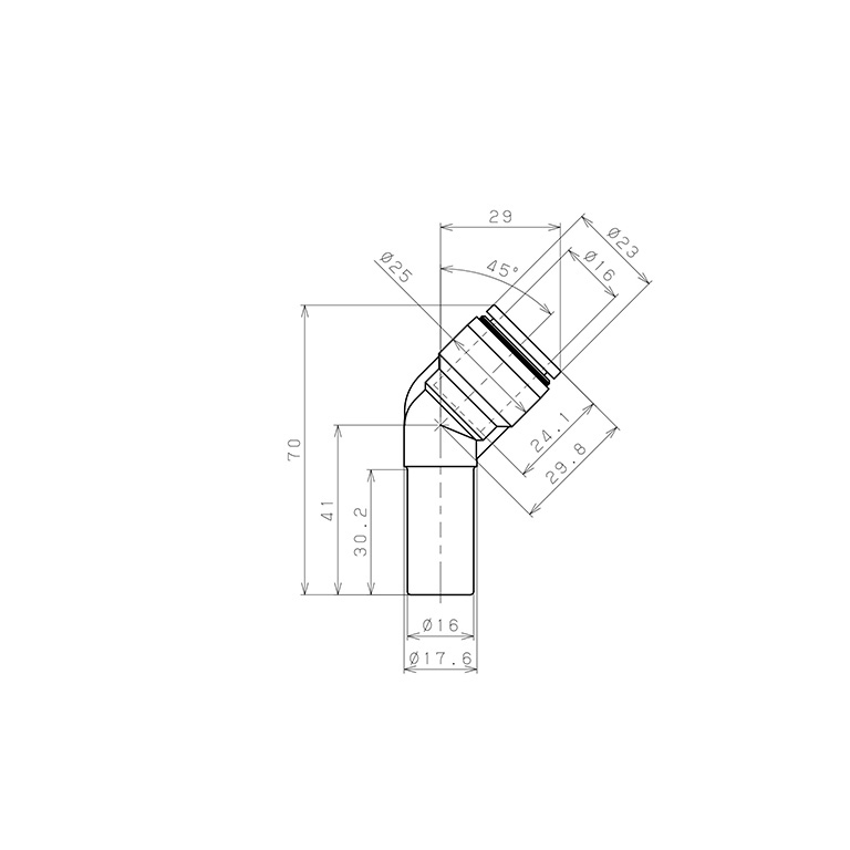 Bản vẽ kỹ thuật Đầu Nối Nhanh Khí Nén Giữa Ống Khí Và Fitting Dạng Cong 45° Pisco PLHJ16