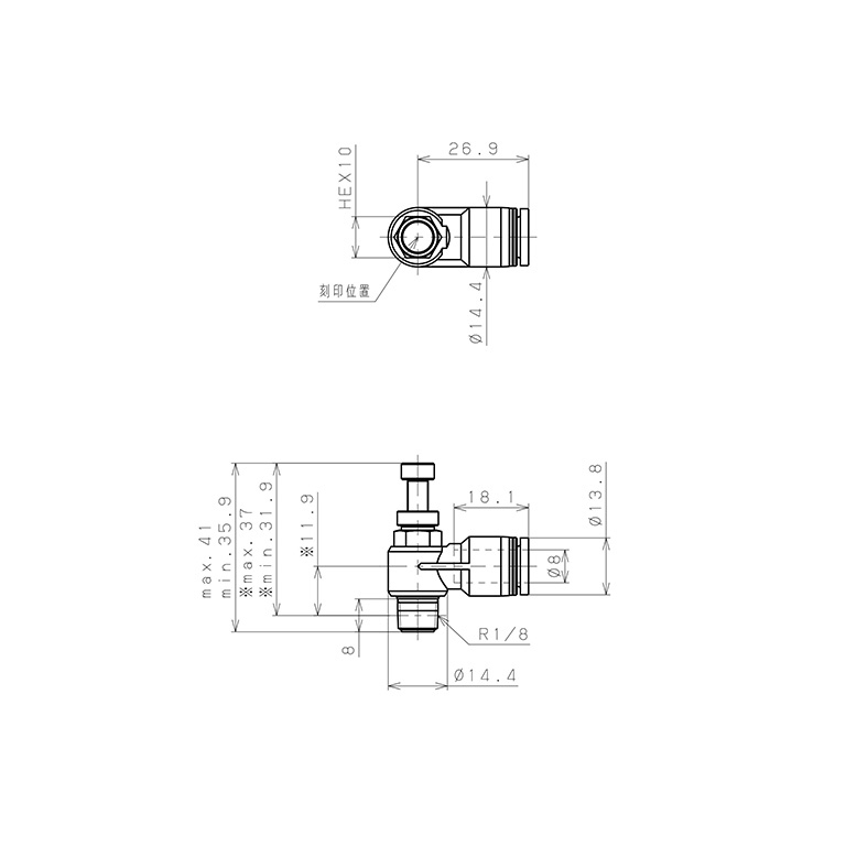 Bản vẽ kỹ thuật Van Tiết Lưu Khí Nén Lưu Lượng Thấp Pisco JSC8-01AL