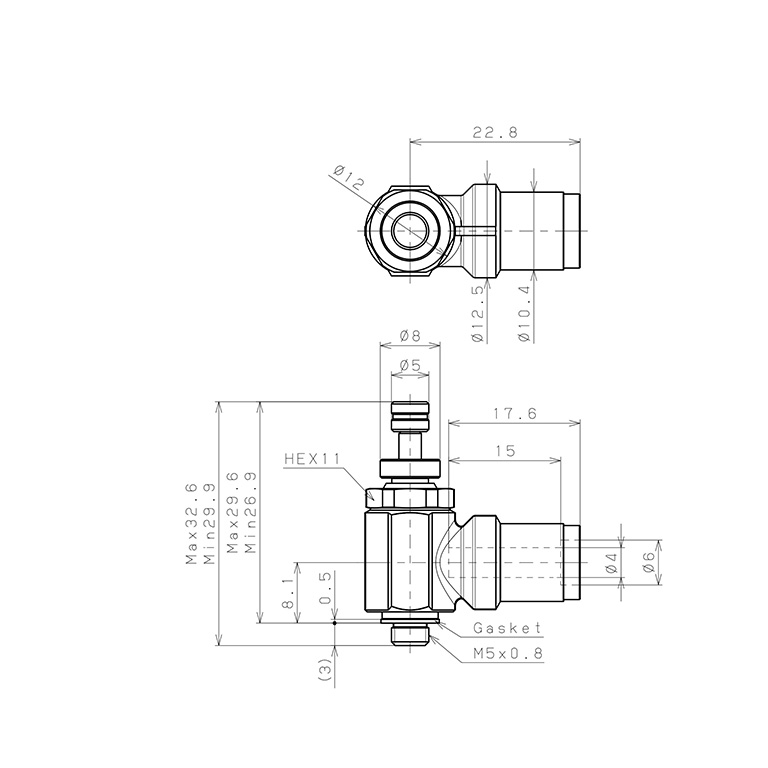 Bản vẽ kỹ thuật Van Tiết Lưu Khí Nén Chân Kim, Đồng Mạ Niken Pisco KJNC4-M5-F