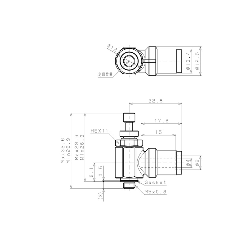 Bản vẽ kỹ thuật Van Tiết Lưu Khí Nén Bằng Đồng Mạ Niken Pisco KJSC4-M5B