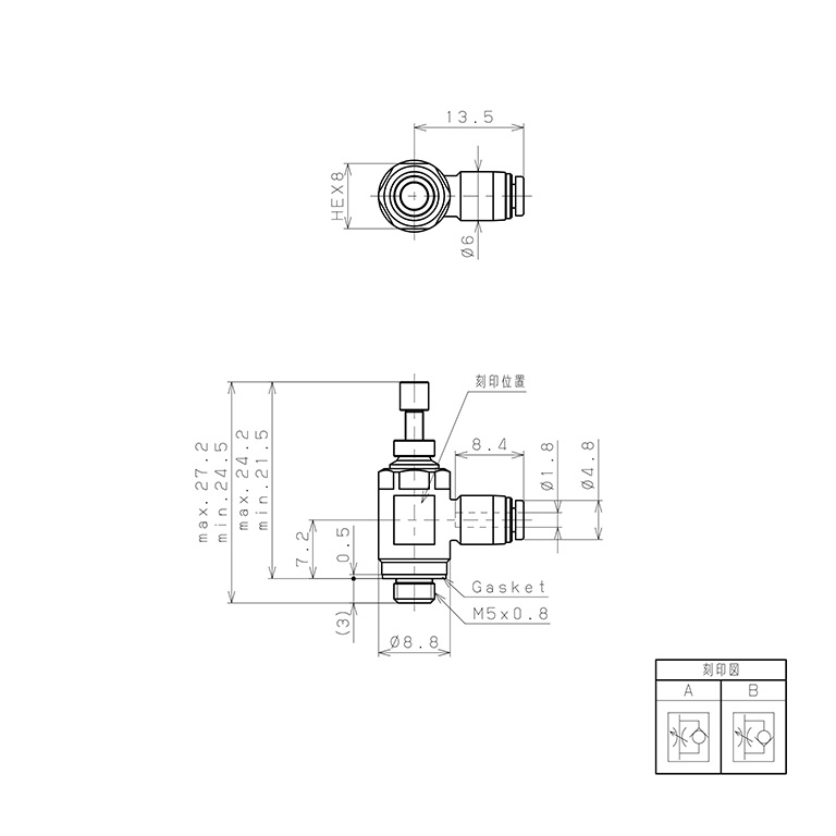 Bản vẽ kỹ thuật Van Tiết Lưu Khí Nén Lưu Lượng Thấp Pisco JSC180-M5BL