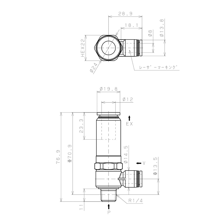 Bản vẽ kỹ thuật Bộ Tạo Chân Không Dòng VH - VS (-S3 Spec.) Pisco VHL15-802J-S3