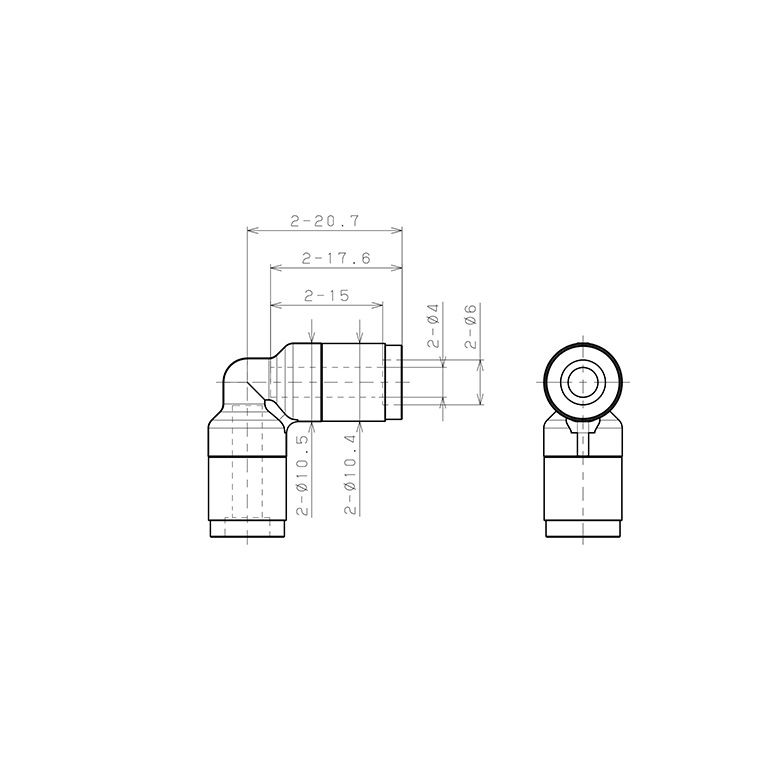 Bản vẽ kỹ thuật Đầu Nối Nhanh Khí Nén Cong 90° Pisco KV4