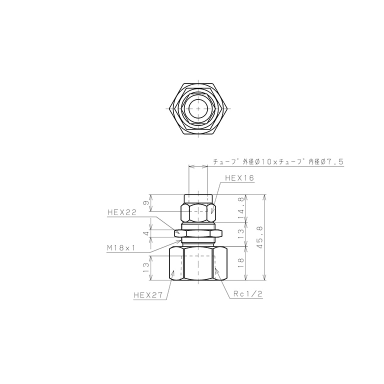 Bản vẽ kỹ thuật Đầu Ngạnh Nối Ống Có Đai Ốc Xiết Dạng Lắp Vách Ren Trong Pisco NKMF1075-04