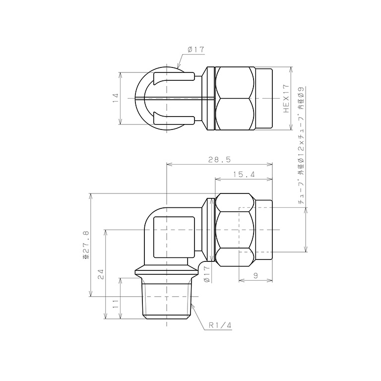 Bản vẽ kỹ thuật Đầu Ngạnh Nối Ống Có Đai Ốc Xiết Dạng Cong 90° Ren Ngoài Pisco NKL1290-02
