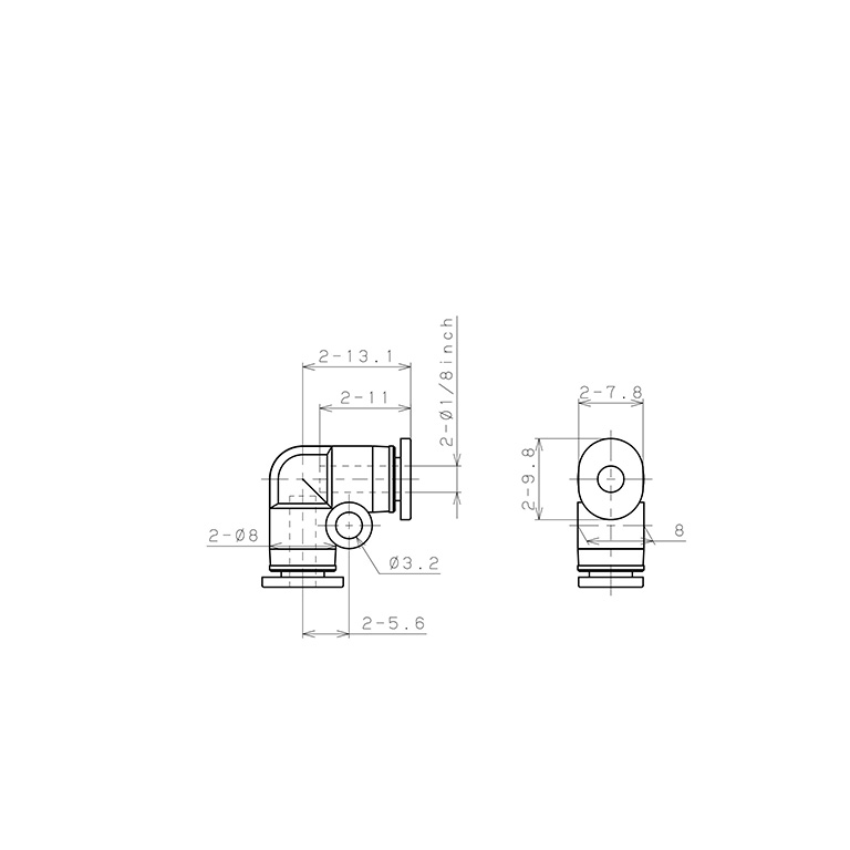 Bản vẽ kỹ thuật Đầu Nối Nhanh Khí Nén Cong 90° Pisco PV1/8M