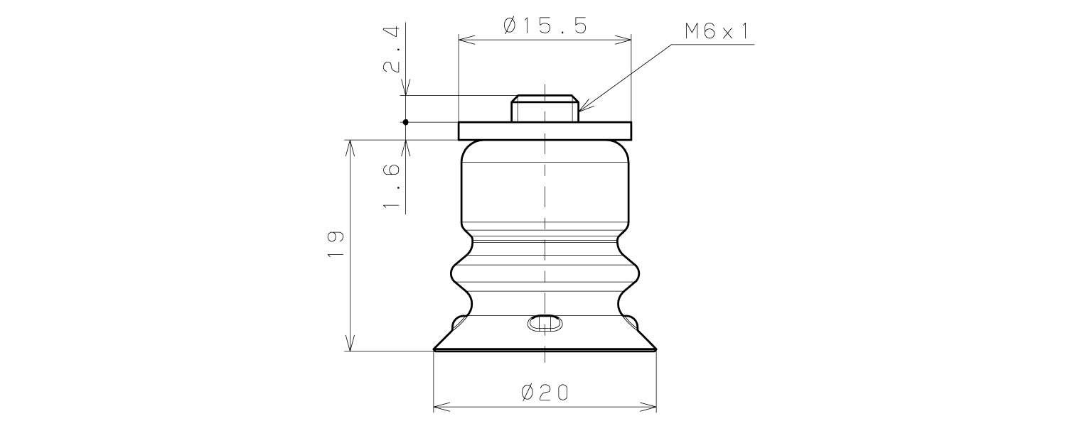 Bản vẽ kỹ thuật Bộ Nấm Hút Chân Không Có Vít Ren, Silicone Chứa Bột Sắt, O.D 20 mm, Pisco VP20BDMSF5-M6