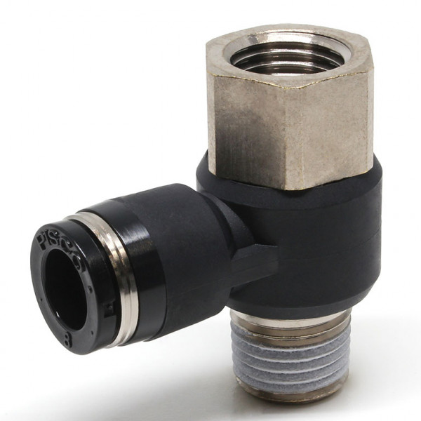 Đầu Nối Nhanh Khí Nén Cong 90° Đầu Lục Giác Trụ Ren Đực Cái Pisco PHF8-02-C