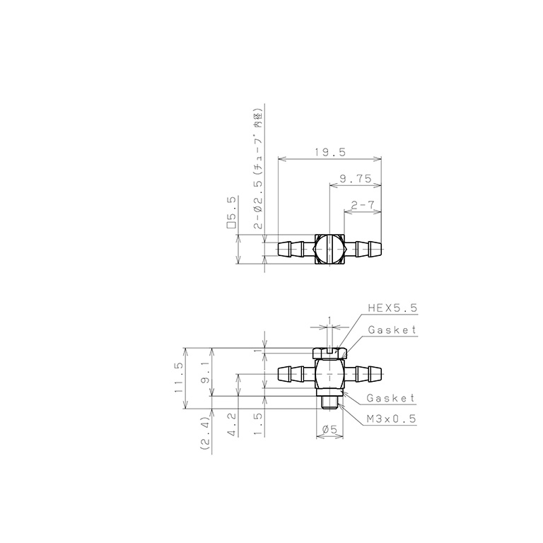 Bản vẽ kỹ thuật Đầu Ngạnh Nối Ống Dạng Chữ T Đầu Lục Giác Ren Ngoài Pisco LB-0425-M3-C